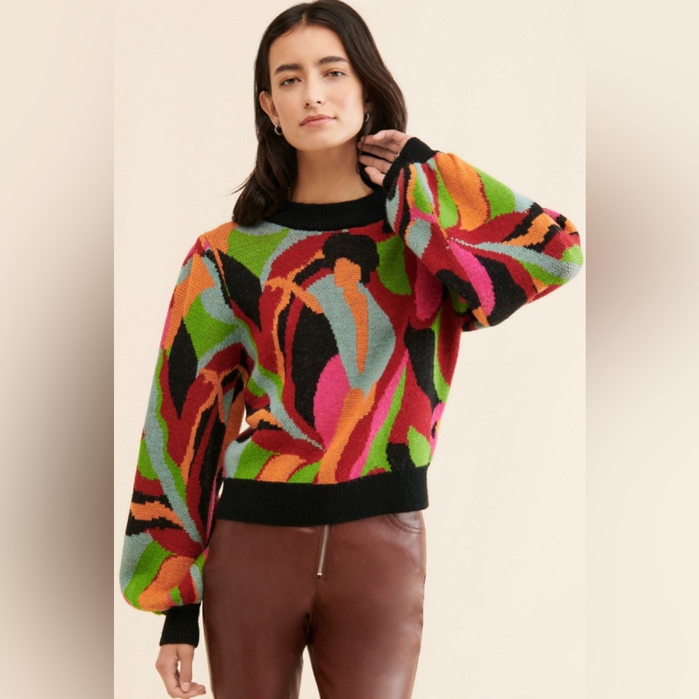 Anthropologie Farm Rio patterned Multicolor Abstract Sweater knit pullover